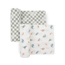 Little Unicorn Organic Swaddle Gift Set - Dino - 2pk: Classic Patterns, Cotton, Woven, 47" x 47"
