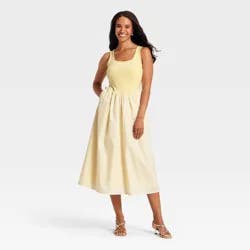 Women's Pullover Knit to Woven Midi Dress - A New Day™ Yellow L