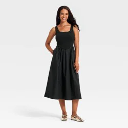 Women's Pullover Knit to Woven Midi Dress - A New Day™ Black L