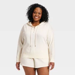 Women's Lace Up Hoodie Pullover Sweatshirt - Universal Thread™ Cream XXL