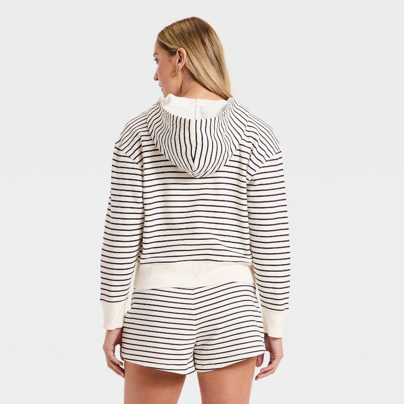 slide 2 of 3, Women's Lace Up Hoodie Pullover Sweatshirt - Universal Thread™ Navy Blue Striped S, 1 ct