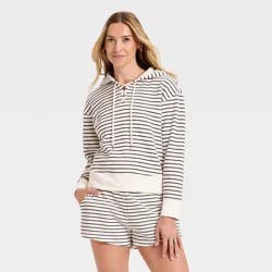 Women's Lace Up Hoodie Pullover Sweatshirt - Universal Thread™ Navy Blue Striped L