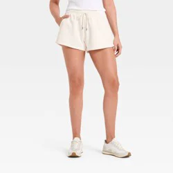 Women's Mid-Rise Fleece Cozy Pull-On Shorts - Universal Thread™ Cream L