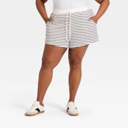 Women's Mid-Rise Fleece Cozy Pull-On Shorts - Universal Thread™ Navy Blue Striped XXL