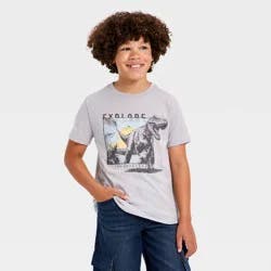 Boys' Short Sleeve Explore Dino Graphic T-Shirt - Cat & Jack™ Heather Gray S
