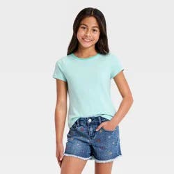 Girls' Short Sleeve Striped T-Shirt - Cat & Jack™ Aqua Green XS