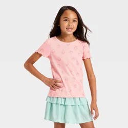 Girls' Short Sleeve Ribbed T-Shirt - Cat & Jack™ Pink M