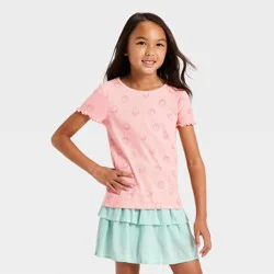 Girls' Short Sleeve Ribbed T-Shirt - Cat & Jack™ Pink L