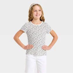 Girls' Short Sleeve Floral Ribbed T-Shirt - Cat & Jack™ Cream S