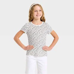 Girls' Short Sleeve Floral Ribbed T-Shirt - Cat & Jack™ Cream L