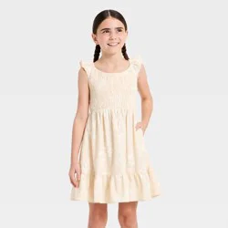 Girls' Woven Floral Printed A-Line Dress - Cat & Jack™ Cream L