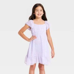 Girls' Ruffle Short Sleeve Chiffon Floral Dress - Cat & Jack™ Light Purple XL