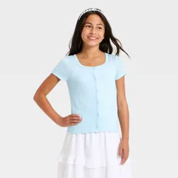 Girls' Button Ribbed T-Shirt - Cat & Jack™ Blue L