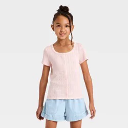 Girls' Button Ribbed T-Shirt - Cat & Jack™ Pink M