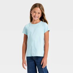 Girls' Short Sleeve Solid T-Shirt - Cat & Jack™ Light Blue M