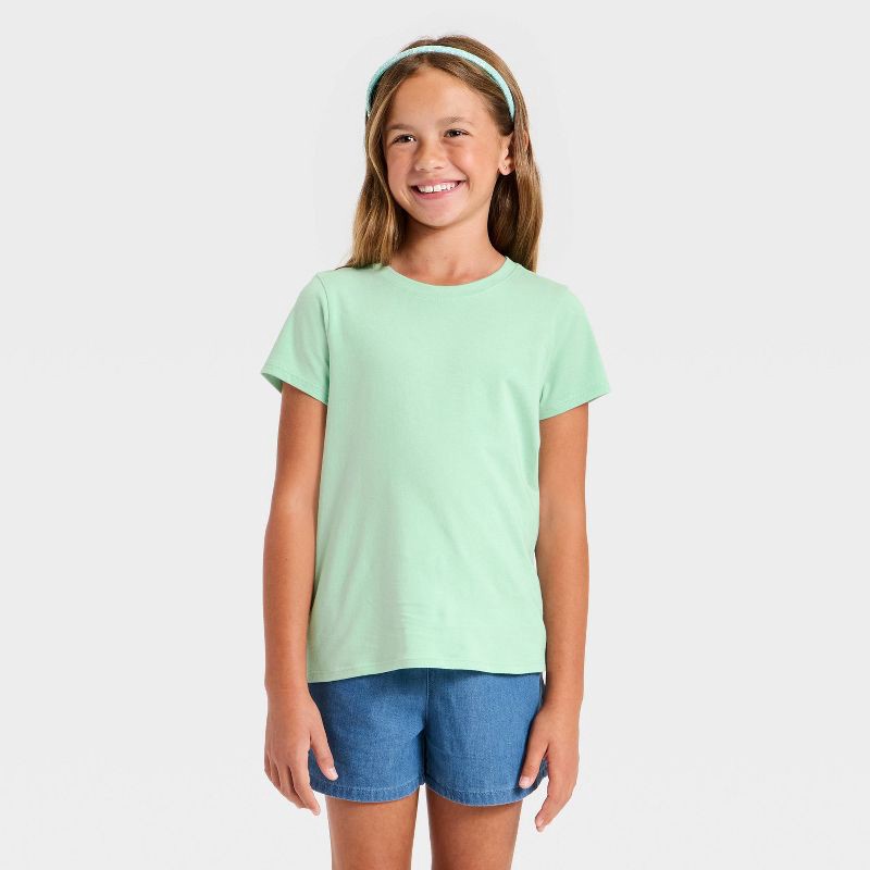 slide 1 of 3, Girls' Short Sleeve Solid T-Shirt - Cat & Jack™ Light Mint Green L, 1 ct