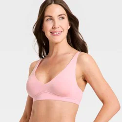 Women's Cloud Knit Plunge Bralette - Auden™ Pink L