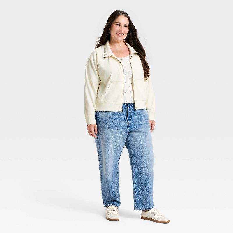 slide 3 of 3, Women's Full Zip Fleece Sweatshirt - Universal Thread™ Cream XXL, 1 ct