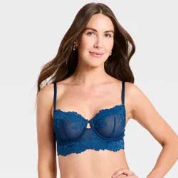 Women's Bloom Lace Unlined Long Line Balconette Bra - Auden™ Blue 38B