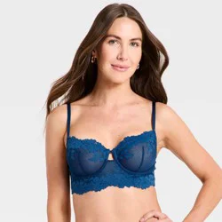 Women's Bloom Lace Unlined Long Line Balconette Bra - Auden™ Blue 38C