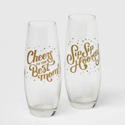 9oz 2pk "Cheers to the Best Mom" Stemless Champagne Flute - Spritz™