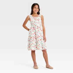 Girls' Woven Strawberry Midi A-Line Dress - Cat & Jack™ Cream S