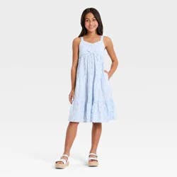 Girls' Woven Seersucker Striped Midi A-Line Dress - Cat & Jack™ Blue S