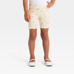 Toddler Girls' Floral Ribbed Bike Shorts - Cat & Jack™ Cream 2T