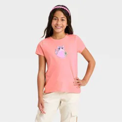 Girls' Short Sleeve 'Cat' Graphic T-Shirt - Cat & Jack ™ Peach Pink L