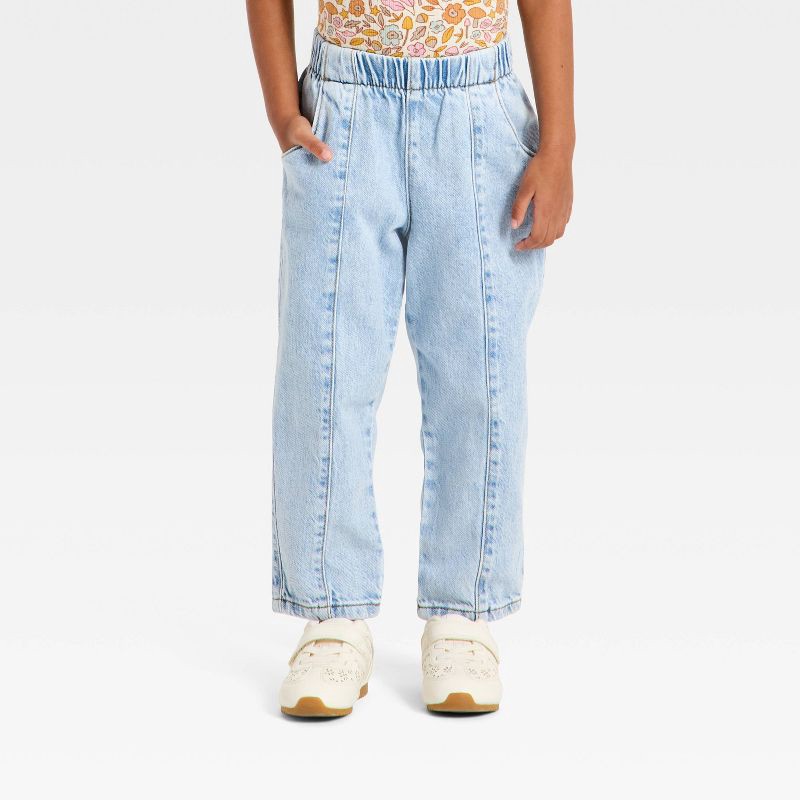 slide 1 of 3, Toddler Girls' Relaxed Fit Pull-On Denim Pants - Cat & Jack™ Light Wash 3T, 1 ct