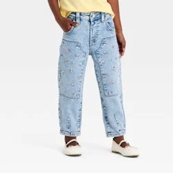 Toddler Girls' Floral Embroidered Denim Pants - Cat & Jack™ Light Wash 12M