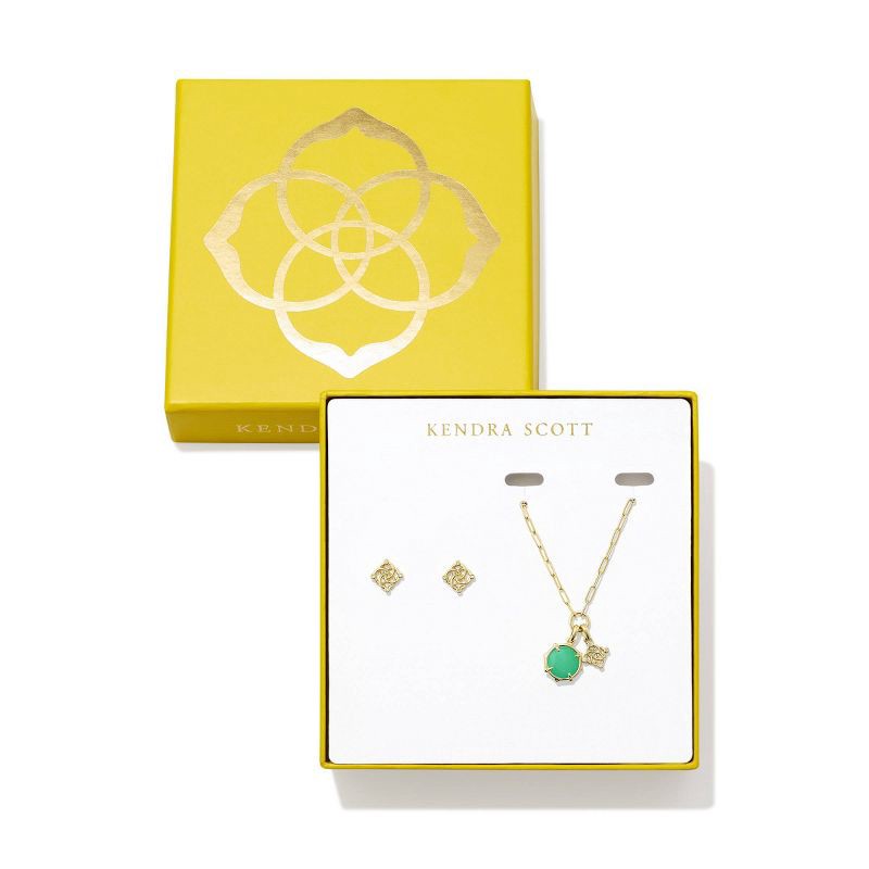 slide 1 of 1, Kendra Scott Landon Charm Necklace And Stud Earring Gift Set - Gold/Green, 1 ct