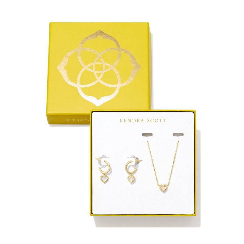 slide 1 of 1, Kendra Scott Anna Pendant Necklace And Huggie Earrings - White/Gold, 1 ct