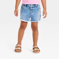 Toddler Girls' Floral Embroidered Denim Cutoff Shorts - Cat & Jack™ Medium Wash 12M