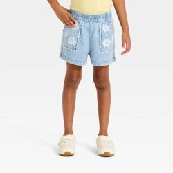 Toddler Girls' Embroidered Pull-On Denim Shorts - Cat & Jack™ Light Wash 2T
