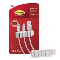 Command Damage-Free Hanging 5-Cord Clip Organizer White
