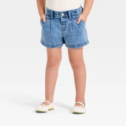 Toddler Girls' Pleated Denim Shorts - Cat & Jack™ Dark Wash 3T