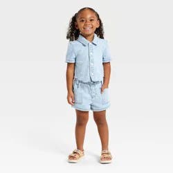 Toddler Girls' Striped Denim Dress Set - Cat & Jack™ Light Wash 5T