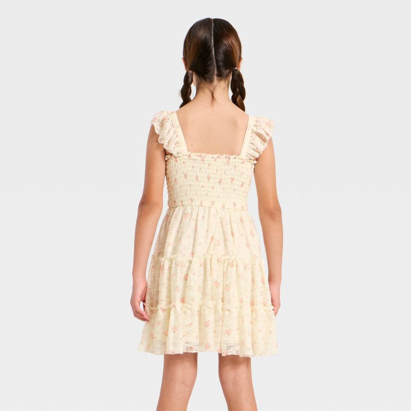 slide 2 of 3, Girls' Flutter Sleeve Floral Tiered A-Line Dress- Cat & Jack™ Yellow S, 1 ct