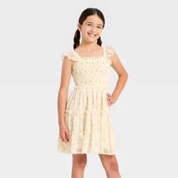 Girls' Flutter Sleeve Floral Tiered A-Line Dress- Cat & Jack™ Yellow M