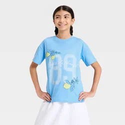 Girls' Short Sleeve Oversized 'Amalfi' Graphic T-Shirt - Cat & Jack™ Blue XS