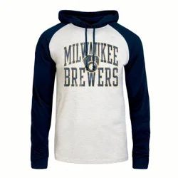 MLB Milwaukee Brewers Men's Ash Hooded Long Sleeve T-Shirt - L