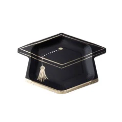 Bonjour Fete 12ct Graduation Cap Snack Paper Plates Black