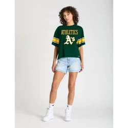 MLB Athletics Women's Champion Sequin Print T-Shirt - L