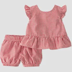 Little Planet by Carter's Baby Girls' Organic 2pc Gingham Ruffle Woven Set - Red 24M