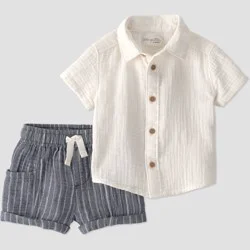 Little Planet by Carter's Baby Boys' Organic 2pc Stripe Woven Set - Cream 9M