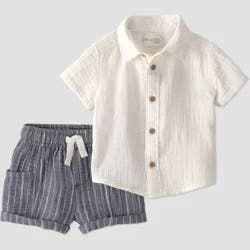 Little Planet by Carter's Baby Boys' Organic 2pc Stripe Woven Set - Cream 24M
