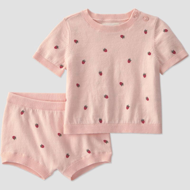 slide 1 of 5, Little Planet by Carter's Baby Girls' Organic 2pc Strawberries Sweater Set - Pink 18M, 2 ct