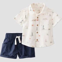 Little Planet by Carter's Baby Boys' Organic 2pc Coastal Woven Set - Ivory/Navy Blue 3M