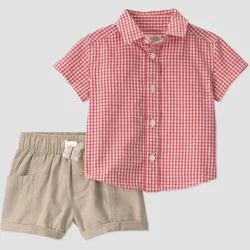 Little Planet by Carter's Baby Boys' Organic 2pc Gingham Woven Set - Red Newborn